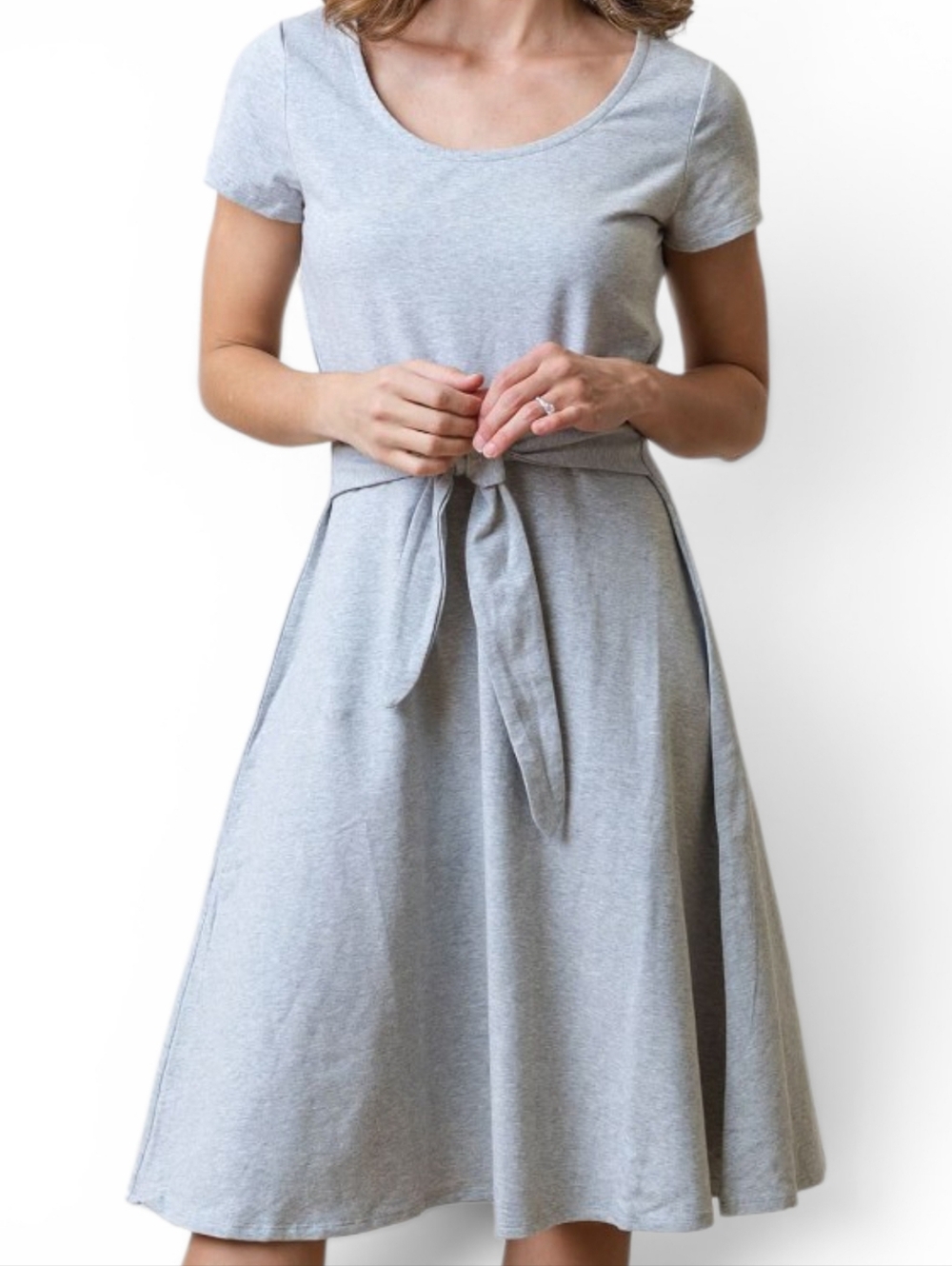 Hope & Henry Women's Organic Tie-Waist Knit Dress, Gray-Size 10